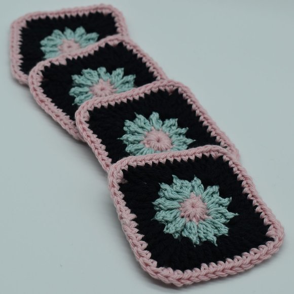 Handcrafted crocheted Daisy Flower Square Coasters set of four - Picture 6 of 6